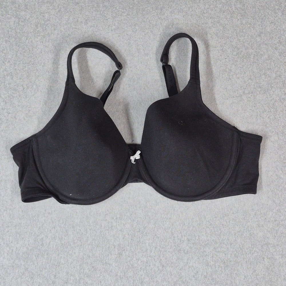 Cacique Women Bra 44D Black Lightly Lined T Shirt Underwired Bow